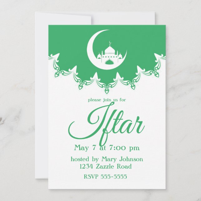 Convites Mesquita Branca em Crescent Moon Ramadan Iftar (Frente)