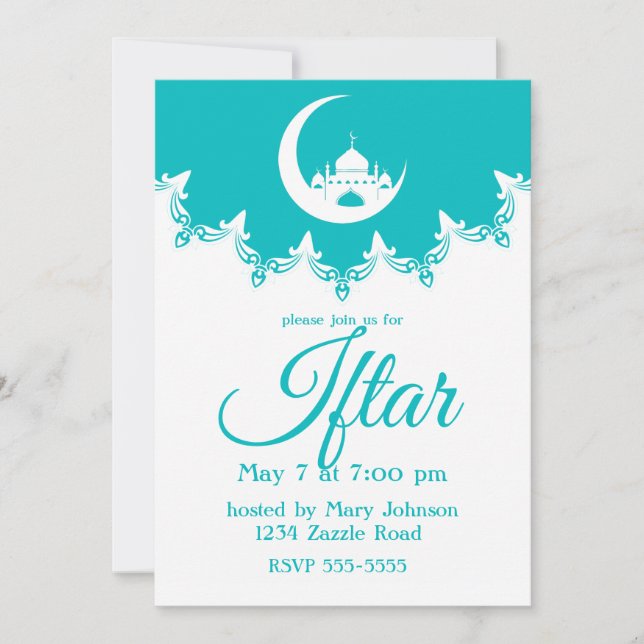 Convites Mesquita Branca em Crescent Moon Ramadan Iftar (Frente)
