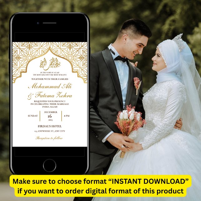 Convites Mesquita de Ouro Elegância Casamento Muçulmano Nik (Criador carregado)