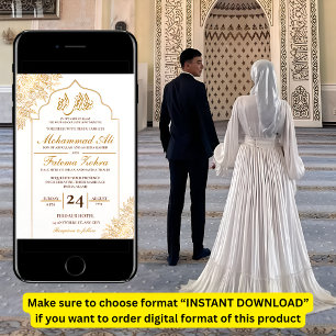 Convites Mesquita Floral Dourada Elegância Casamento Muçulm