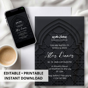 Convites Mesquita negra ramadã jantada Iftar