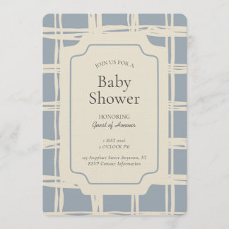 Convites Messy Plaid Geometric Gender Neutral Blue Beige