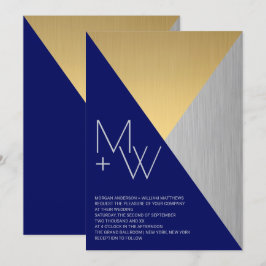 Convites Metais Mistos Modernos de Casamento Azul-marinho G