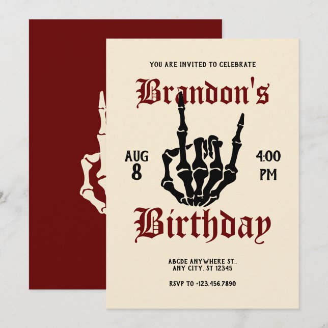 Convites Metal Rock Birthday (Frente/Verso)