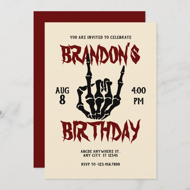 Convites Metal Rock Birthday (Frente/Verso)