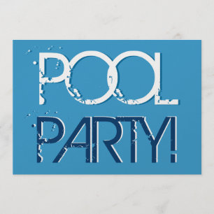 Convites Metálico Azul de Piscina de Aniversário Premium