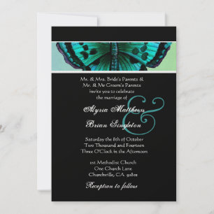 Convites Metálico de Casamento de Borboletas de Teal e Aqu