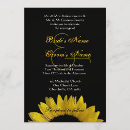 Convites Metálico de Casamento de Girassol Preto Amarelo