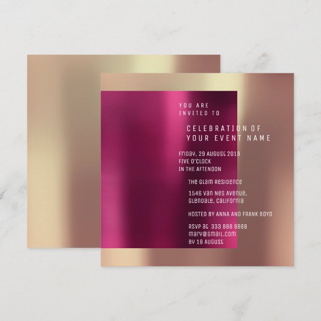 Convites Metálico de Rosa de cobre de parte da empresa míni (Frente/Verso)