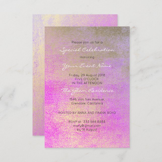 Convites Metálico Dourado brilhante Rosa cor-de-rosa (Frente/Verso)