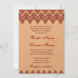 Convites Metálico Dourado de Casamento tema damasco de rend