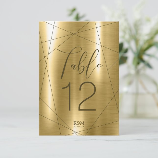 Convites Metallic Geométrico Table Numbers Dourado ID648 (Em pé/Frente)