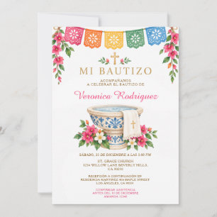 Convites Meu Batizado Talavera Colorida Menina Mexicana Bat