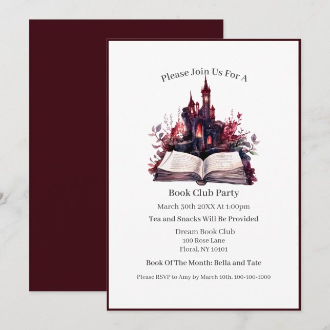 Convites Meu Lugar Feliz É... Book Club (Frente/Verso)