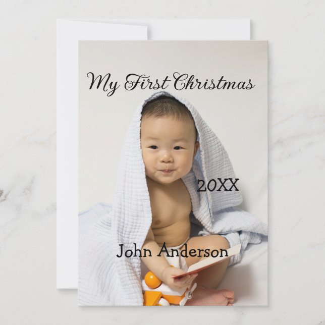 Convites Meu primeiro Natal adiciona nome de bebê data ano  (Frente)