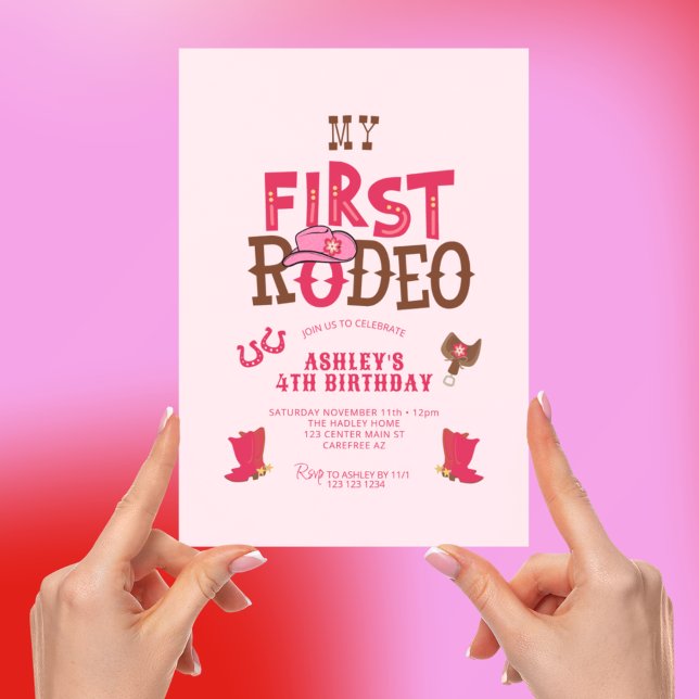 Convites Meu Rodeo Cowgirl Rosa 4º Aniversário (Criador carregado)