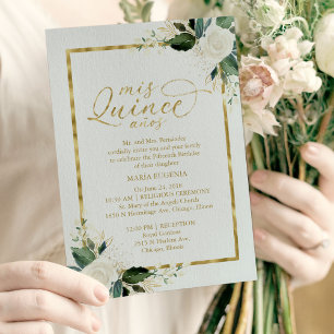 Convites Meus Quinze Anos Elegante Floral Branco Quinceañer