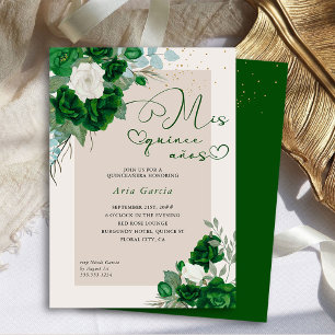 Convites Meus Quinze Anos Verde Esmeralda Floral Quinceaner