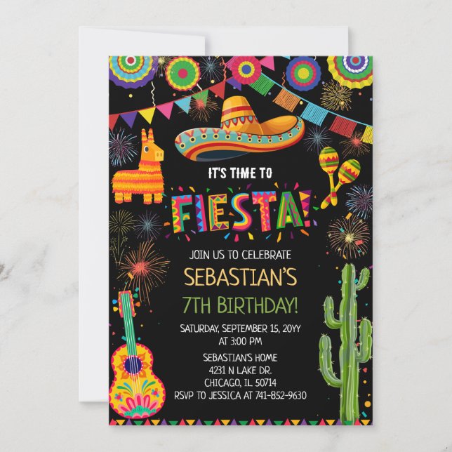 Convites Mexican Fiesta Birthday Party (Frente)