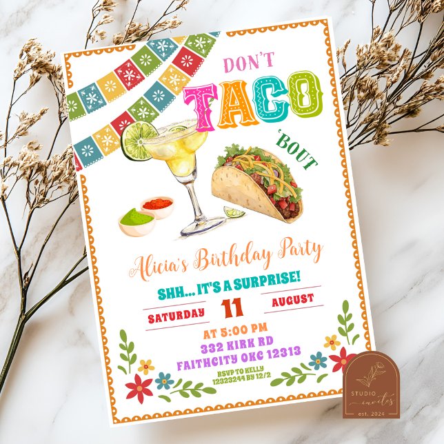 Convites Mexican Fiesta Don't Taco Bout Surprise Birthday (Criador carregado)