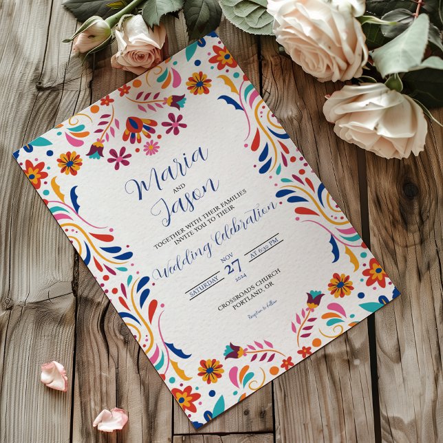 Convites Mexican Fiesta Floral Aesthetic Elegant Wedding (Mexican Fiesta Floral Aesthetic Elegant Wedding Invitation)