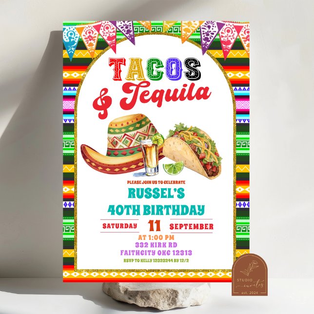 Convites Mexican Fiesta Tacos and Tequila Birthday (Criador carregado)
