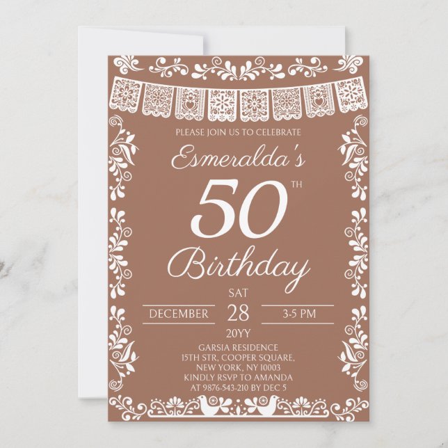 Convites Mexican Fiesta Terracotta 50th Birthday (Frente)
