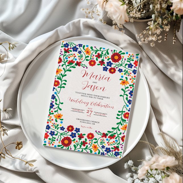 Convites Mexican Floral Colorful Folk Art Wedding (Mexican Floral Colorful Folk Art Wedding Invitation)