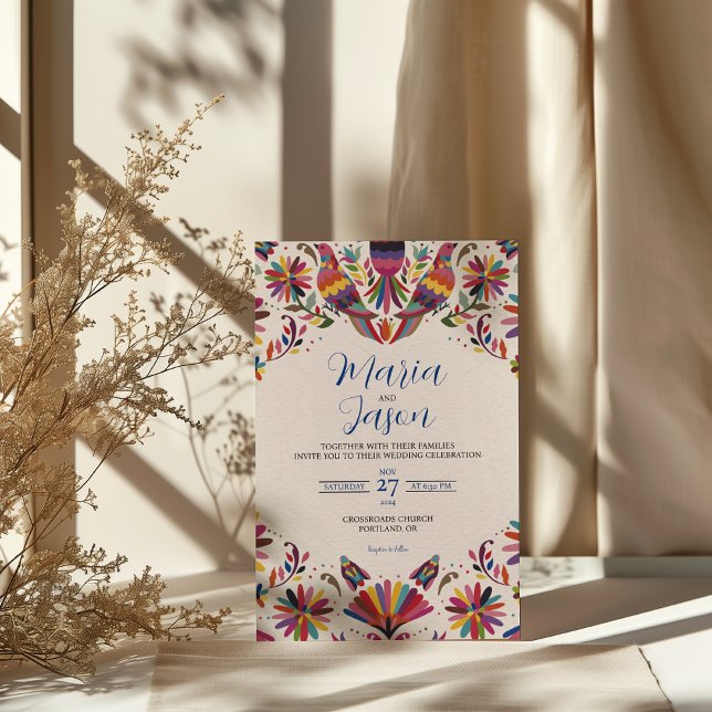Convites Mexican Otomi Tenangos Folk Art Floral Wedding (Mexican Otomi Tenangos Folk Art Floral Wedding Invitation)