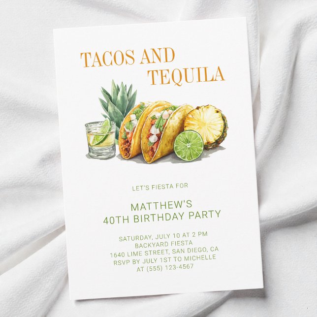 Convites Mexican Tacos and Tequila 40th Birthday Party (Mexican Tacos and Tequila 40th Birthday Party Invitation)