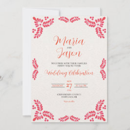Convites Mexican Talavera Orange Floral Minimalist Wedding