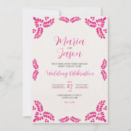 Convites Mexican Talavera Pink Floral Minimalist Wedding