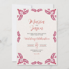 Convites Mexican Talavera Red Floral Minimalist Wedding