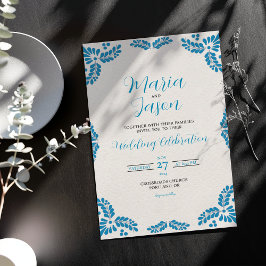 Convites Mexican Talavera Turquoise Minimalist Wedding
