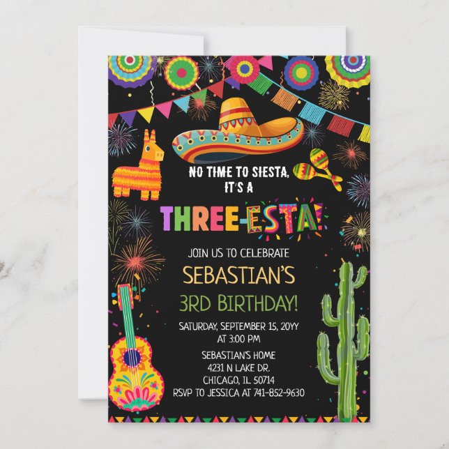 Convites Mexican Three-Esta 3rd Birthday Party (Frente)