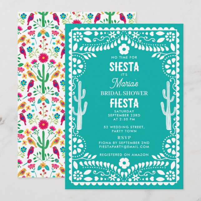 Convites Mexican Traditional Floral Fiesta Bridal Shower (Frente/Verso)