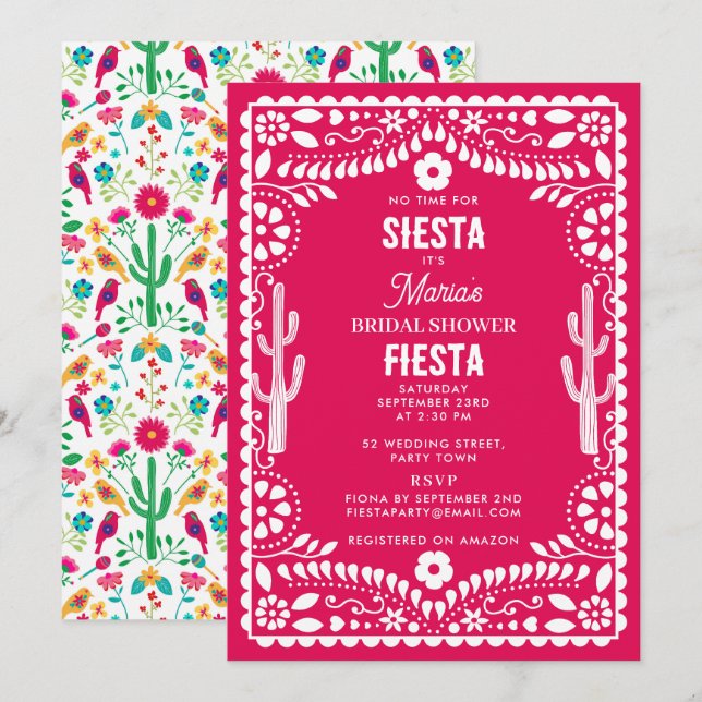Convites Mexican Traditional Floral Fiesta Bridal Shower (Frente/Verso)
