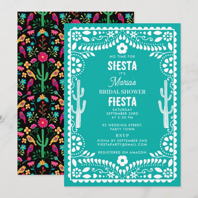 Convites Mexican Traditional Floral Fiesta Bridal Shower (Frente/Verso)