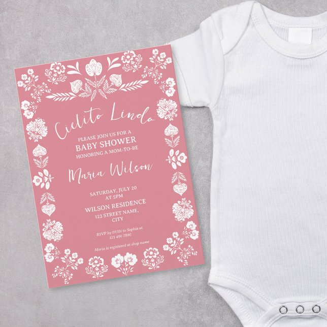 Convites Mexicano Art Cielito Lindo Dusty Pink (mexican papel picado on the dusty pink background)