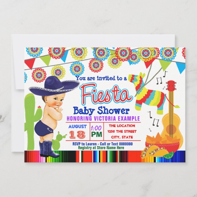 Convites Mexicano Fiesta Baby Shower Invoca Baby Boy (Frente)