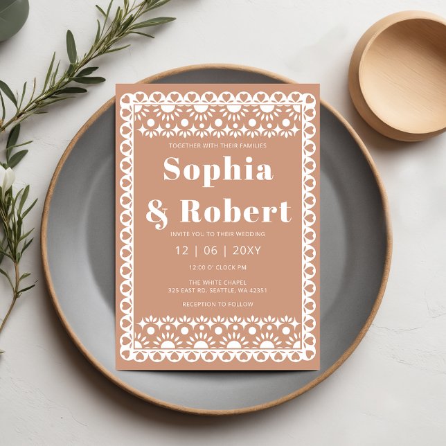 Convites Mexicano Fiesta Barro Papel Picado Boho Weding (Mexican Fiesta Barro Papel Picado Boho Wedding Invitation)