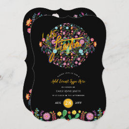 Convites Mexicano Fiesta Folk Flowers Llama Dourado EVENTO