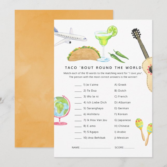 Convites Mexicano Fiesta Taco sobre Jogo do Chá de Amor (Frente/Verso)