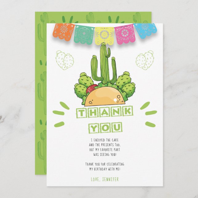 Convites Mexicano Obrigado Taco Cactus Card (Frente/Verso)