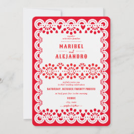Convites México Escalado Papel Picado Casamento Vermelho Fl