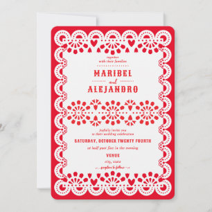 Convites México Escalado Papel Picado Casamento Vermelho Fl