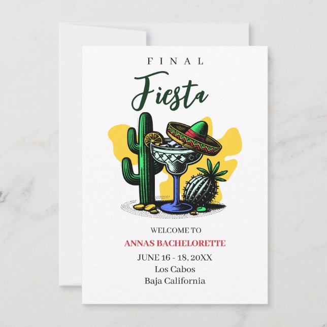 Convites méxico final fiesta bachelorette margarita (Frente)