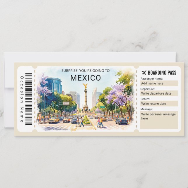Convites Mexico Trip Boarding Pass Ticket (Frente)