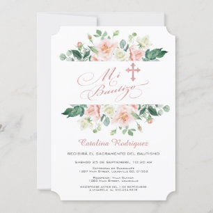 Convites Mi Bautizo Invitación Blush White Floral Baptism