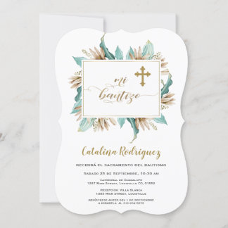 Convites Mi Bautizo Invitation Ivory Mint Floral Baptism